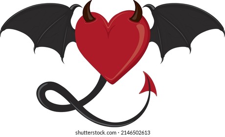 Devil heart art drawing tattoo sketch vector illustration