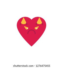 Devil heart face character emoji flat icon, vector sign, colorful pictogram isolated on white. Angry Face With Horns emoticon symbol, logo illustration. Flat style design
