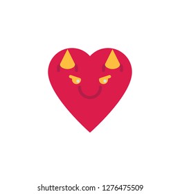 Devil heart face character emoji flat icon, vector sign, colorful pictogram isolated on white. Smiling Face With Horns emoticon symbol, logo illustration. Flat style design