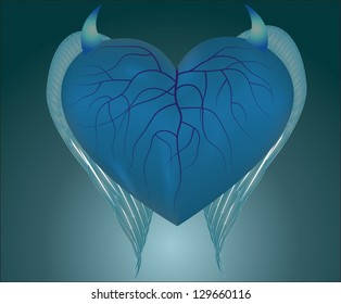 Devil heart. Fateful love concept. blue