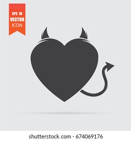 Devil heart icon in flat style isolated on grey background. For your design, logo. Vector illustration.