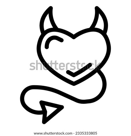 Devil heart line icon, valentine day concept, heart with horns and tail sign on white background, demon heart icon in outline style for mobile concept and web design. Vector graphics