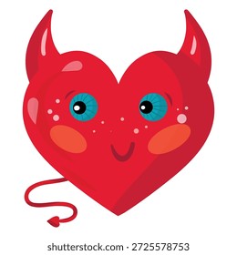 Corazón del diablo, icono de amor juguetón. Vector del corazón del diablo, arte lindo del amor espeluznante. corazón travieso, etiqueta engomada e ilustración de la tarjeta