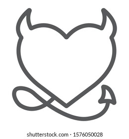 Devil Heart Valentine line icon, love and holiday, devil heart sign, vector graphics, a linear pattern on a white background, eps 10