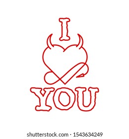 Devil Heart. Valentine's day concept. Outline  thin line illustration. Flat and isolated on white background. 
