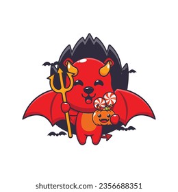 Devil hedgehog in halloween day. Cute halloween cartoon illustration.