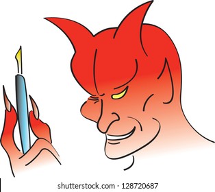 Devil holding a pen for someone getting ready to sell their soul.