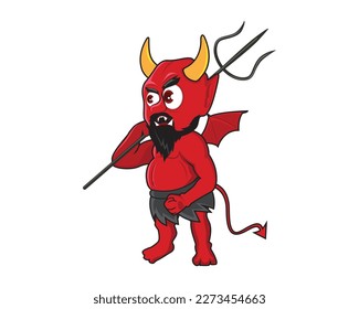 Devil Holding Trident Illustration visualized with Cartoon Style
