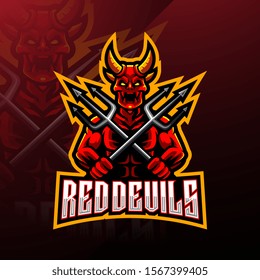 Devil holds the trident esport mascot logo