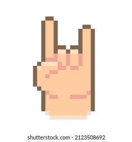 Devil Horn Gesture. Pixel Art Hand gesture Icon