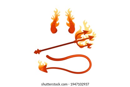 Devil horn and tail red satan trident carnival party head accessory vector illustration on white background