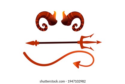 Devil horn and tail red satan trident carnival party head accessory vector illustration on white background