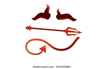 Devil horn and tail red satan trident carnival party head accessory vector illustration on white background