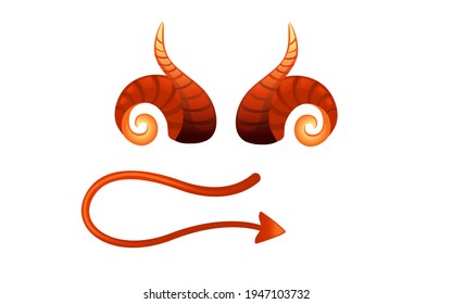 Devil horn and tail red satan horn carnival party head accessory vector illustration on white background