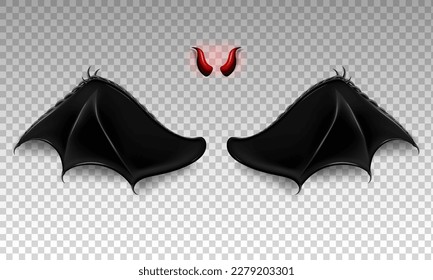 Premium Vector  Devil horns and black wings isolated on