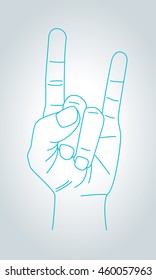 Devil horns gesture. Metal Hand in thin line style. Rock n roll sign. Vector illustration.