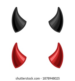 Devil horns isolated on white background, Red and black devil demon satan horn icon. Monster symbol. Vector illustration