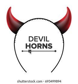 Devil Horns Vector. Head Gear. Red Luminous Horn. Demon Or Satan Horns Symbol, Sign, Icon. Isolated On White