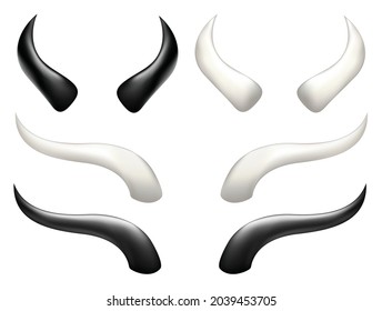 Devil horns vector illustration set. Black and white horn collection. Demon horns isolated.