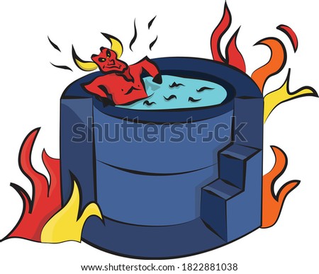 Devil in a Hot Tub surrounded by Flames