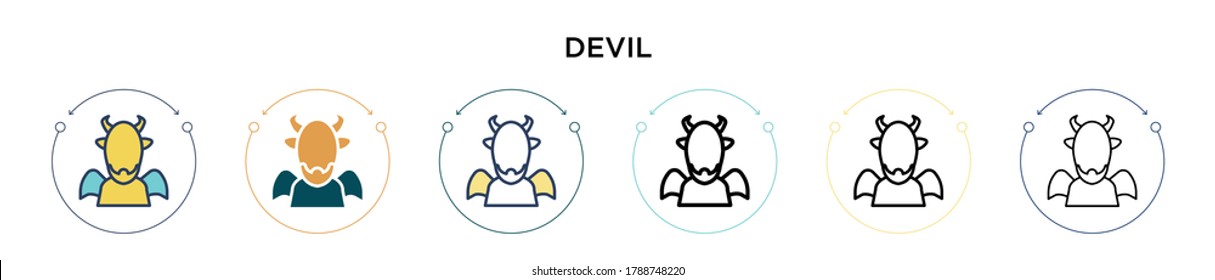 Devil icon in filled, thin line, outline and stroke style. Vector illustration of two colored and black devil vector icons designs can be used for mobile, ui, web