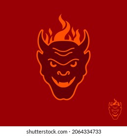 Devil icon. Muzzle of Devil with fire. Hell symbol.
