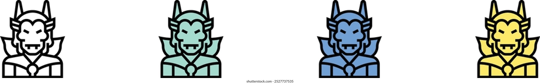 devil icon. Outline, Green, Blue and Yellow Style Design Isolated On White Background