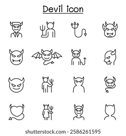 Devil icon set in thin line style