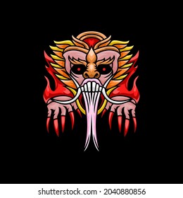 Diablo con ilustración barong bali vector de diseño