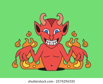 Devil illustration with fiery elements, designed with bright colors, suitable for Halloween or fantasy-themed content