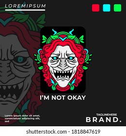 Devil illustration for poster, sticker, or apparel merchandise.With tribal and hipster style.