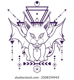 Devil Kitty Artwork with Geometrical Background For Tshirt Design