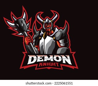 Devil knight mascot logo design. Demon warrior vector illustration. Logo illustration for mascot or symbol and identity, emblem sports or e-sports gaming team