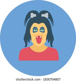 Devil Lady Mask, Scary Face Concept, Horror Night Vector color Icon Design, Holiday Celebrations and Halloween costumes Symbol on White background