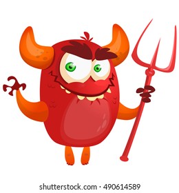 Devil laughing and holding a trident. Vector illustration with simple gradients.