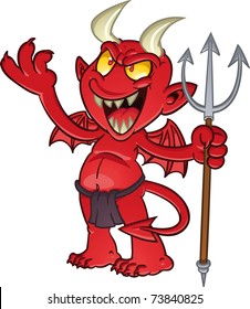 Devil laughing and holding a trident. Vector illustration with simple gradients.