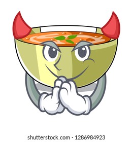 Devil lentil soup on character wooden table