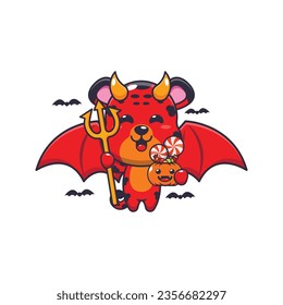 Devil leopard in halloween day. Cute halloween cartoon illustration. 