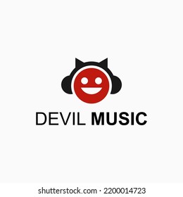 devil logo combination with music podcast headset silhouette vector illustration template