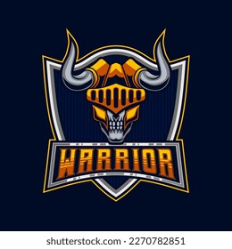 Devil Logo. Demon Skull Viking Mascot Logo Design Vector Template Illustration