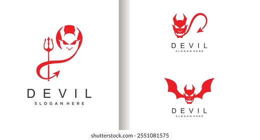 Devil logo set design element vector with creative modern cool concept Premium Vector