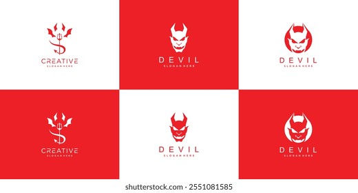 Devil logo set design element vector with creative modern cool concept Premium Vector