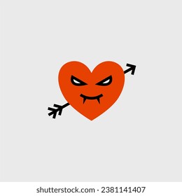 Caricatura de amor malvado linda, simple ilustración, halloween, espeluznante, aterradora.