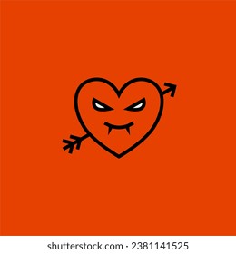 Devil Love cartoon cute, simple illustration, halloween, spooky, scary.