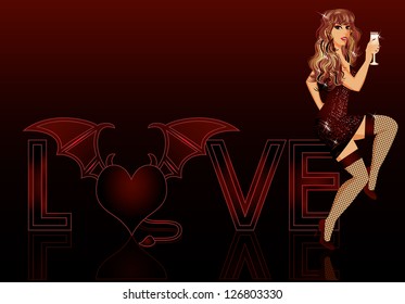 Devil love girl, vector illustration