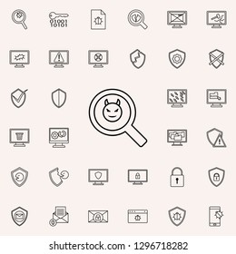 the devil in a magnifying glass icon. Virus Antivirus icons universal set for web and mobile