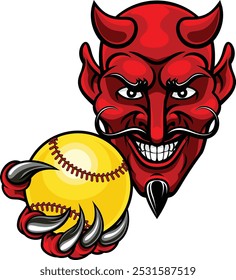 A devil man softball sports team cartoon mascot