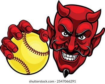 A devil man softball sports team cartoon mascot