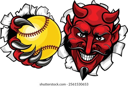 A devil man softball sports team cartoon mascot