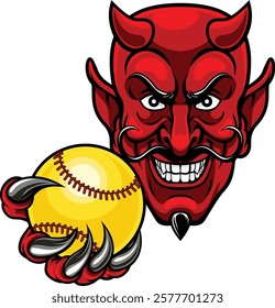 A devil man softball sports team cartoon mascot